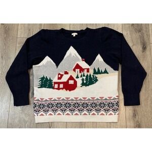Talbots Petite XL Winter Rustic Cabin Cotton Knit Sweater Vintage Retro Y2K
